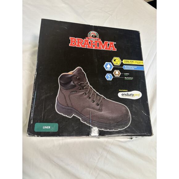 Brahma Men's Liner Steel Toe Waterproof Slip Resistant Brown Leather Boots 11 - Picture 1 of 7
